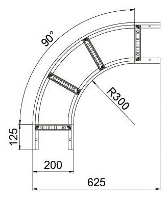 BETTERMANN Bogen Kabelleiter horiz 90° LB 90 620 R3 FS 60x200mm o.Verb R=300mm