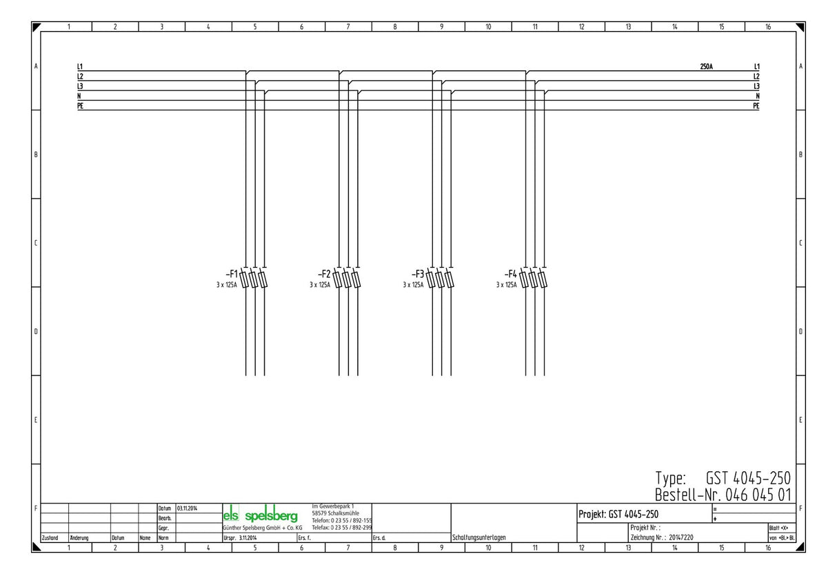 SPELSBERG Verteilerbaugruppe NH-Si NH000 GST 4045-250 5p 250A 4st/NH-trenn m.Abd