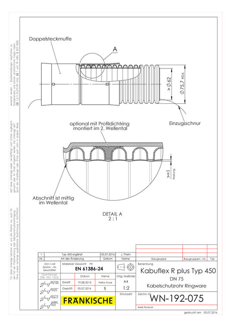 FRÄNKISCHE Kabelschutzrohr sw flex Kst Kabuflex R plus 450 co2ntrol, Type  63/7