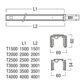 ZUMTOBEL Tragschiene Lichtband 2-längig TECTON T 4000 WH IP64 IP64 ws