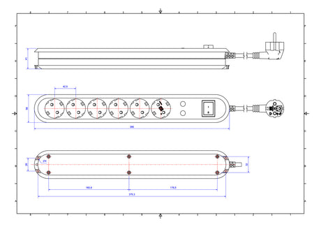 BACHMANN Steckdosenleiste 6f ws 1,5m 35° 381.2501K m.Ein/Aus IP20 ÜSS 1,5qmm