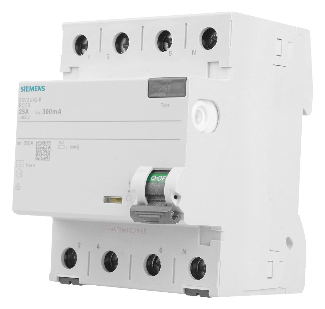 SIEMENS FI-Schutzschalter A 4p 440V 25A 5SV3342-6 0,03A 4TE REG 10kA 1kA/stoß