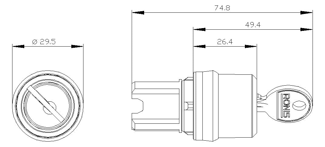 SIEMENS Schlüsselschalter 2stuf rechteck 3SU1000-4BF01-0AA0  22mm 29,45x49,5mm