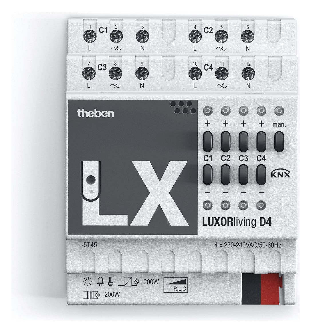 THEBEN Dimmaktor KNX 10-800W REG 4TE uni LUXORliving D4 Handbedien 4Ausg