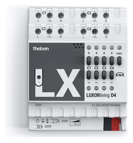 THEBEN Dimmaktor KNX 10-800W REG 4TE uni LUXORliving D4 Handbedien 4Ausg