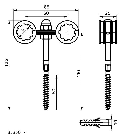 Walraven Zwillingschelle Stift 120 18mm sv EPDM für Metallheizungsrohre | 3535017