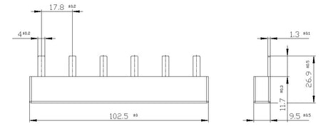 SIEMENS Phasenschiene 3ph 18mm 102mm 50A 5ST3613 10qmm Stift isol