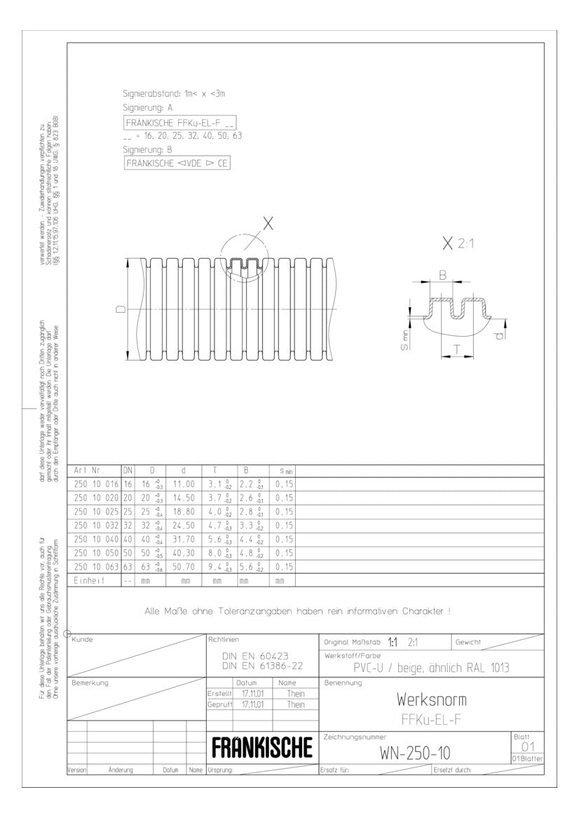 FRÄNKISCHE Wellrohr  63mm PVC IP2X bg FFKu-EL-F 63 ohne Ummantelung 320N