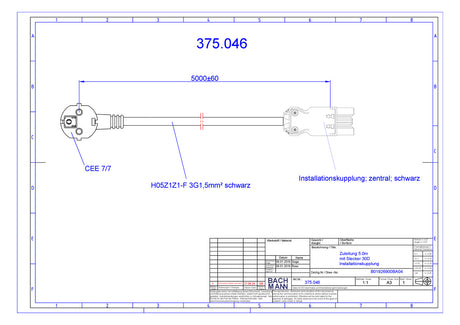 BACHMANN Geräteanschlussleitung 3p sw 375.046 S05Z1Z1-F 1,5qmm L5000mm