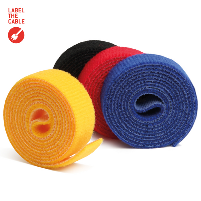 LTC ROLL STRAP, Doppelseitige Klettbandrolle 4x1m schwarz/gelb/blau/rot Ring