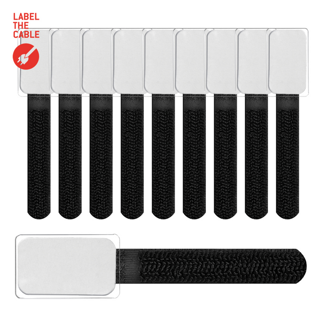 LTC MINI TAGS Kleine Klettkabelbinder mit Beschriftungstafeln 10 Stk Set schwarz Packung