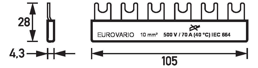 DOEPKE Phasenschiene 1ph 17,5mm 105mm Eurovario EV-S G 1.6.70 10qmm 70A Gabel