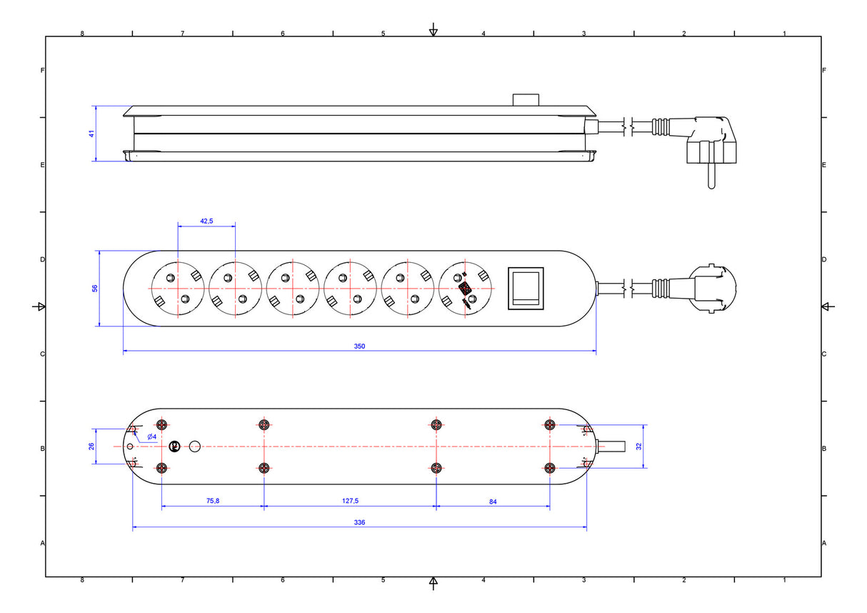 BACHMANN Steckdosenleiste 3f ws 1,5m 35° 388.270 IP20 1,5qmm