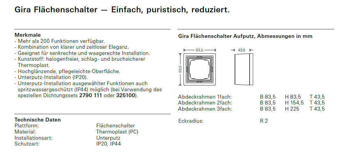 GIRA Gehäuse AP 3f Kst rws glz AP-Geh Fläche 0063112