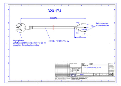 BACHMANN Netzanschlussleitung 2m 3x1qmm 320.174 16A sw IP20 Aderendh 0-70°C