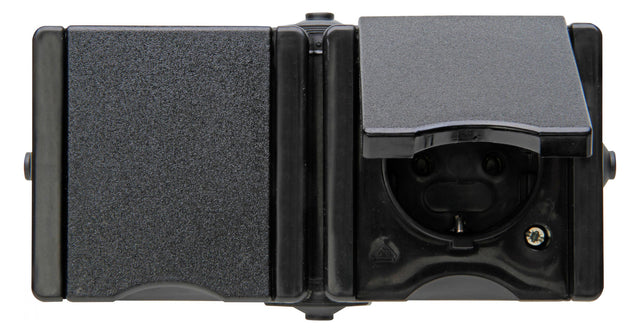 KOPP Steckdose 2f sw glz AP Klappd IP44 PRO AQA 950605005