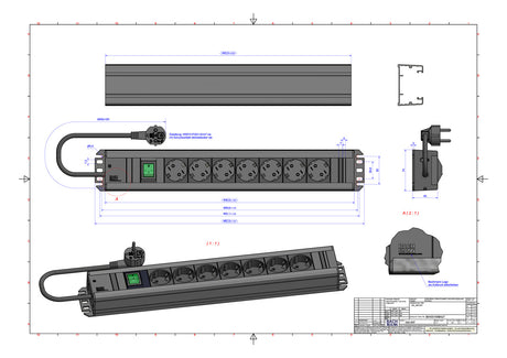 BACHMANN Steckdosenleiste 7f sw 2m 35° 300.007 m.Ein/Aus IP20 1,5qmm