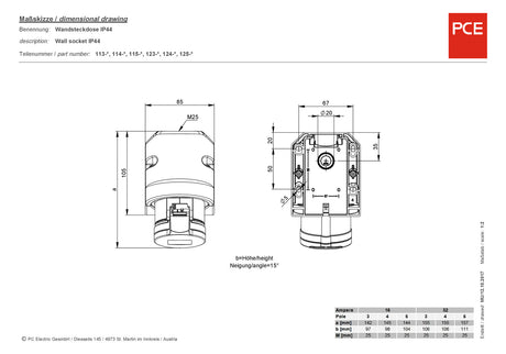 PC ELECTRIC CEE-Steckdose 5p 16A 6h 400V/rt IP44 AP 115-6