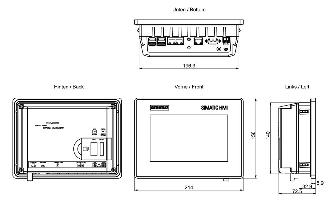 SIEMENS Grafik-Panel m.Farbdisplay DC 6AV2128-3GB06-0AX1 19,2-28,8V 2HW/IE