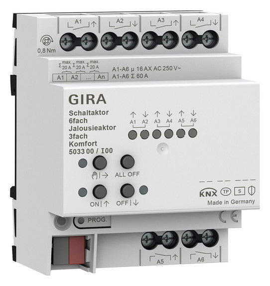 GIRA Kombi I/O Gerät KNX REG 6Ausg LED 503300 Handbedien