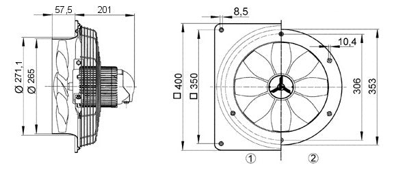 MAICO Axial-Wandventilator  250mm 230V EZQ 25/2 B 2100cbm/h 2770Upm Be/Entlüft