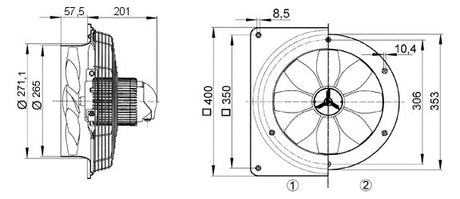 MAICO Axial-Wandventilator  250mm 230V EZQ 25/2 B 2100cbm/h 2770Upm Be/Entlüft