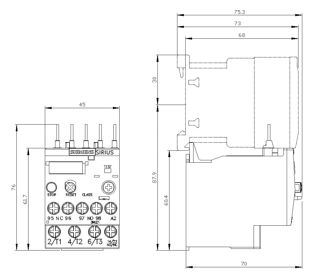 SIEMENS Überlastrelais therm 0,45-0,63A 3RU2116-0GB0 Direktanb 1S/Hilf 1Ö/Hilf