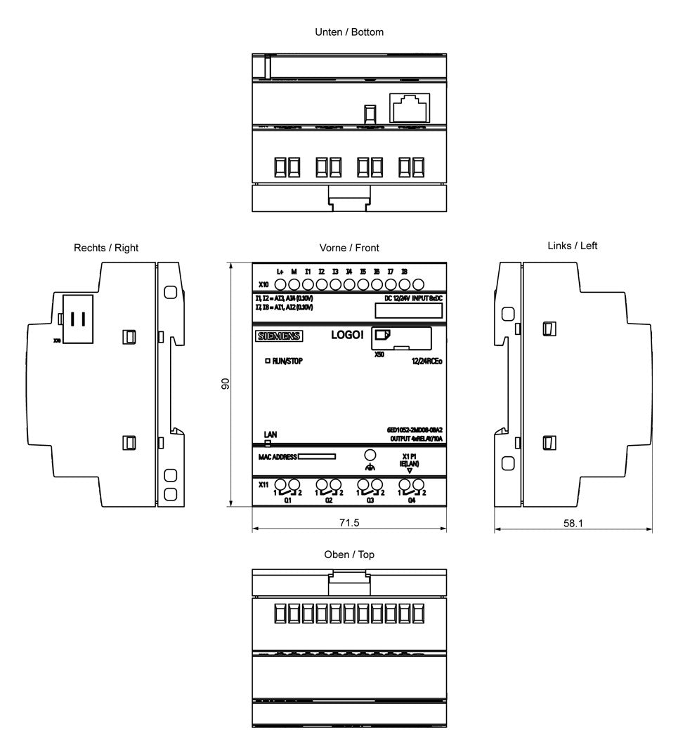 SIEMENS SPS-Steuerung modular 4RelAusg LOGO! 6ED1052-2MD08-0BA2 10,8-28,8VDC