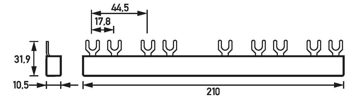 DOEPKE Phasenschiene 3+N 17,8mm 210mm BG4.5.16 16qmm 80A Gabel isol