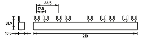 DOEPKE Phasenschiene 3+N 17,8mm 210mm BG4.5.16 16qmm 80A Gabel isol