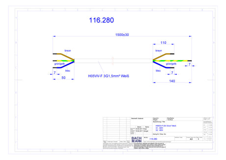 BACHMANN Herdanschlussleitung 1,5m 16A 116.280 5x1,5qmm ws IP20 Aderendh PVC