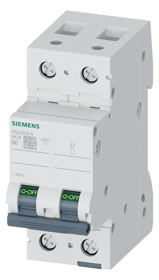 SIEMENS Leitungsschutzschalter UC B 6A 5SL6206-6 2p 400V 2TE 50Hz IP20