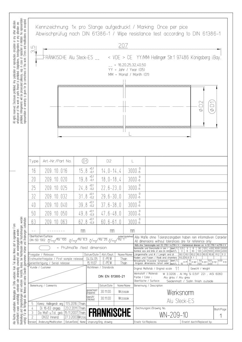 FRÄNKISCHE Alu-Steckrohr  40mm starr 4Kl ALU Steck ES 40 unbeh -45-250°C