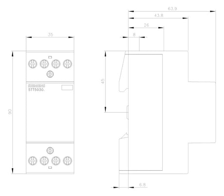 SIEMENS Installationsschütz 25A 230V/UC 5TT5030-0 400V/AC 4S 2TE