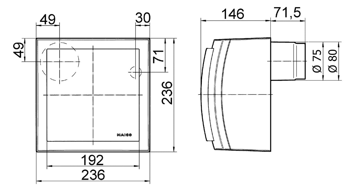 MAICO Bad-/Küchenventilator  80mm 230V ER-AP 60 G 61cbm/h m.Grundlastschalt AP