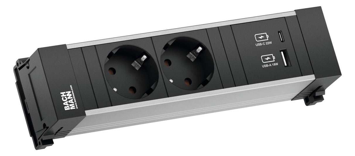 BACHMANN Steckdosenleiste 2f alu 2xUSB 916.501 0,2m 35° IP20 1,5qmm