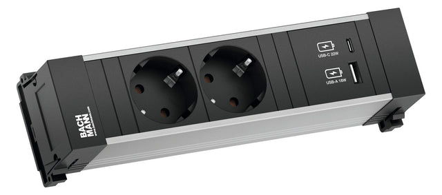 BACHMANN Steckdosenleiste 2f alu 2xUSB 916.501 0,2m 35° IP20 1,5qmm