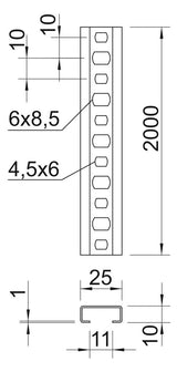 BETTERMANN C-Profilschiene ST 11mm D1mm CL2510P2000FS 2000x25x10mm Rück_gel