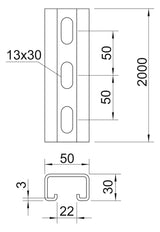 BETTERMANN C-Profilschiene ST 22mm D3mm MS5030P2000FT 2000x50x30mm Rück_gel