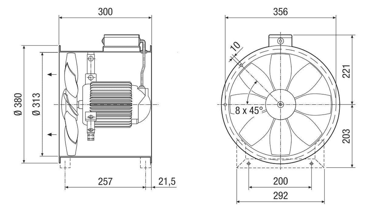 MAICO Rohrventilator  300mm 400V 0,08W DZR 30/4 B 1800cbm/h VA 60°C