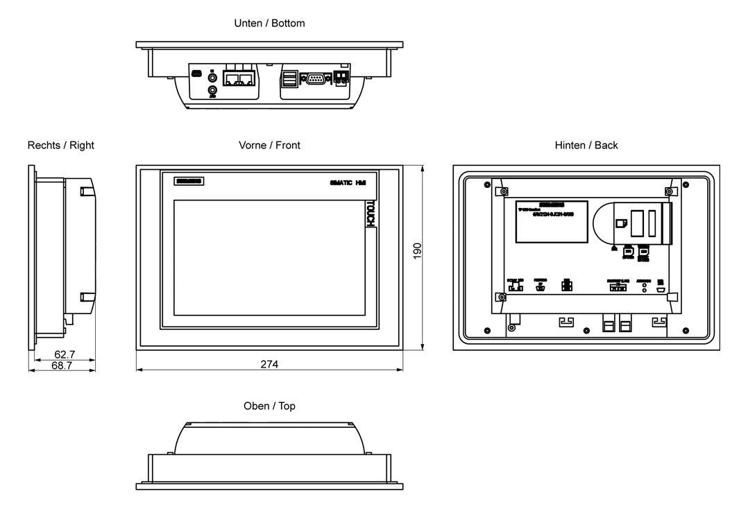 SIEMENS Grafik-Panel m.Farbdisplay DC 6AV2124-0JC01-0AX0 19,2-28,8V 2HW/IE