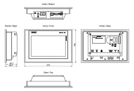 SIEMENS Grafik-Panel m.Farbdisplay DC 6AV2124-0JC01-0AX0 19,2-28,8V 2HW/IE