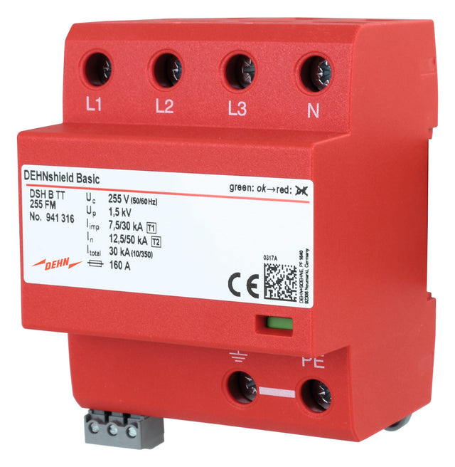 DEHN SE Kombi-Ableiter TS35 4p 230VAC DSH B TT 255 FM 1,5kV Fernsign 4TE TS35