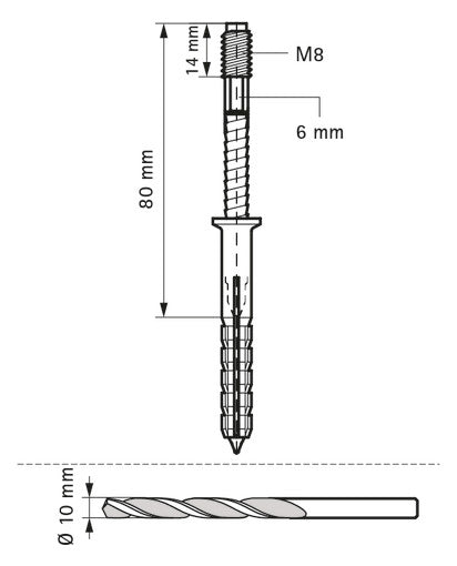 WALRAVEN Einschlagstockschraube ev M8 x 80 inkl. vormont. Dübel aus PA grau