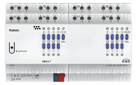 THEBEN Dimmaktor KNX 1-1600W REG 4TE uni DM 8-2 T KNX Handbedien 8Ausg