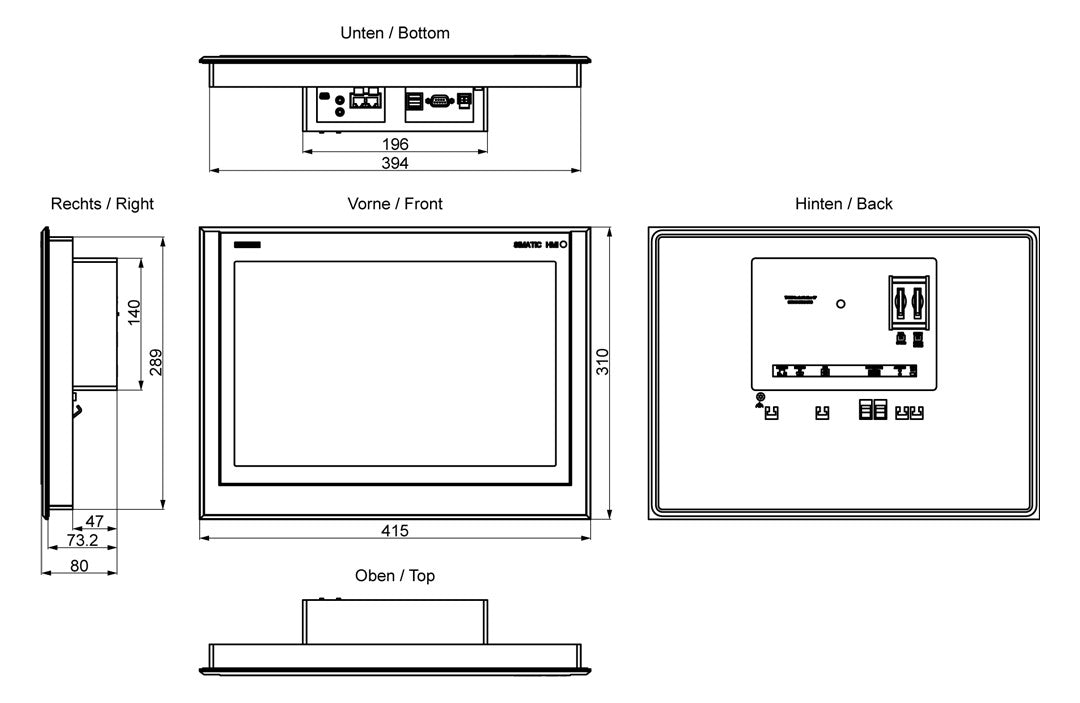 SIEMENS Grafik-Panel m.Farbdisplay DC 6AV2124-0QC13-0AX0 19,2-28,8V 2HW/IE