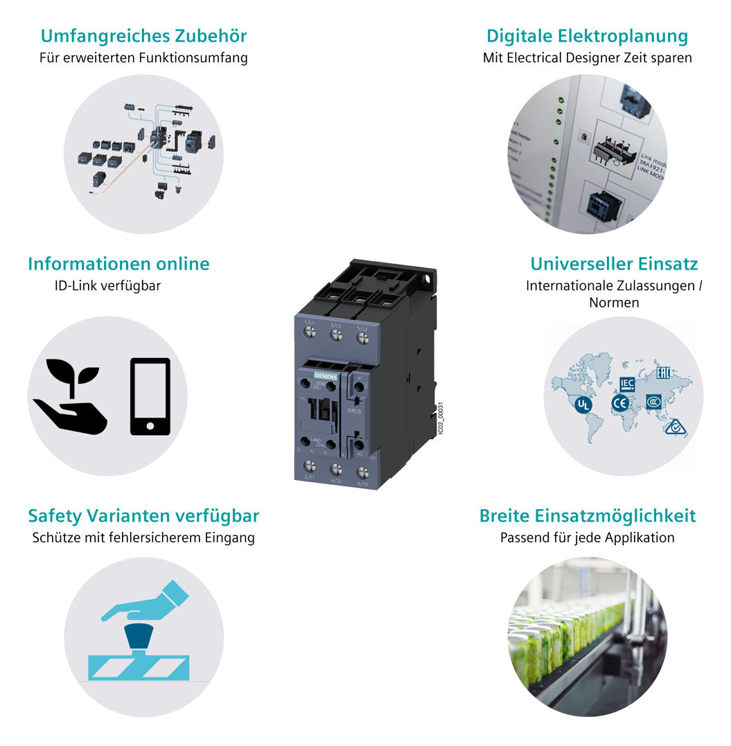 SIEMENS Leistungsschütz 18,5kW 3S 230VAC 3RT2035-1AP00 40A 1S+1Ö/Hilf
