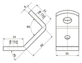 Walraven Abspannwinkel ev Löcher: 13 mm für Schiene, Ausleger o. Festpunkt | 6698013