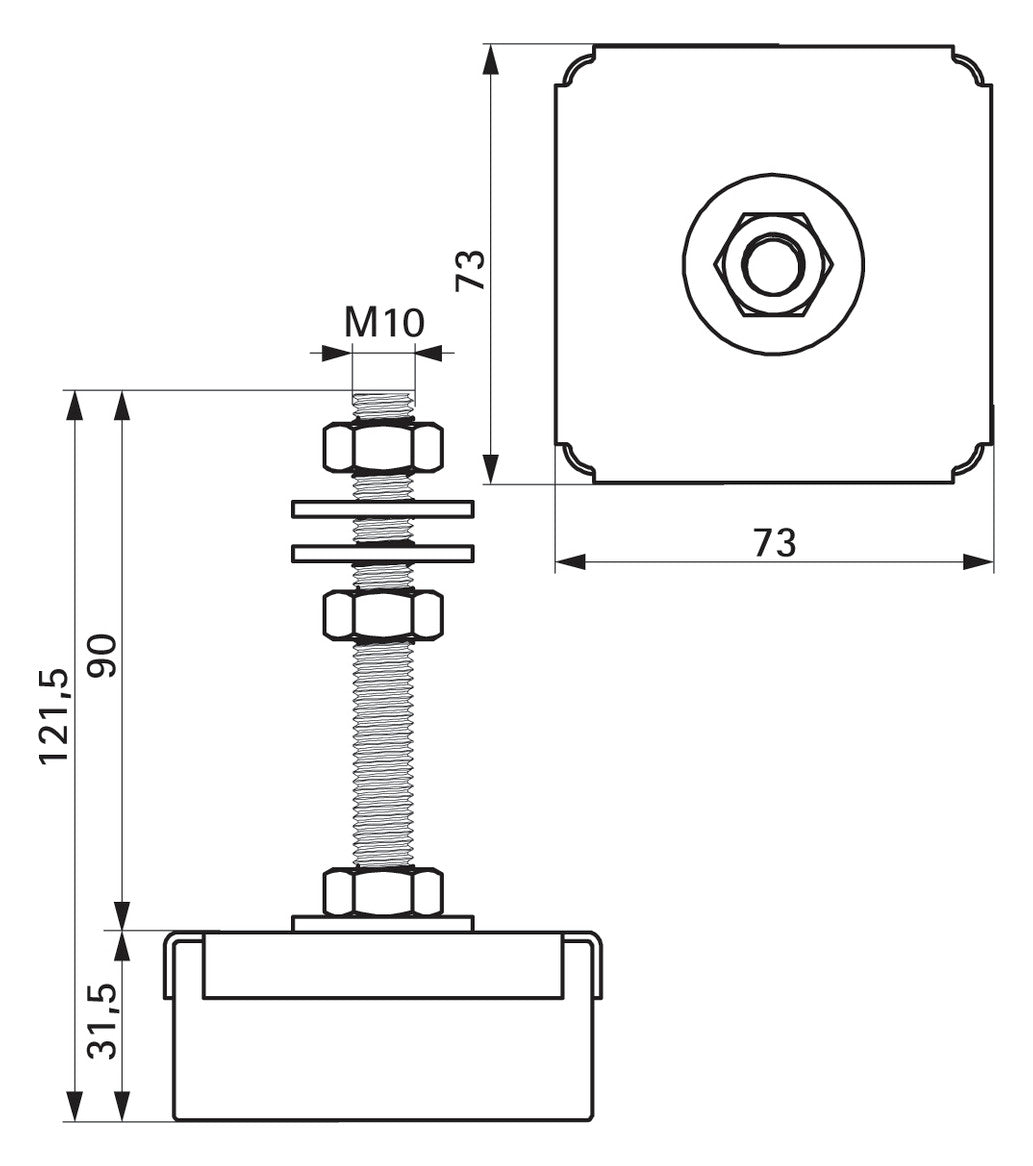 Walraven Maschinenfuß VibraTek MR-L 3000 nivellierbar M10 73x73x121,5 mm | 2800103000