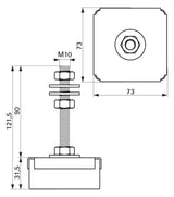 Walraven Maschinenfuß VibraTek MR-L 3000 nivellierbar M10 73x73x121,5 mm | 2800103000